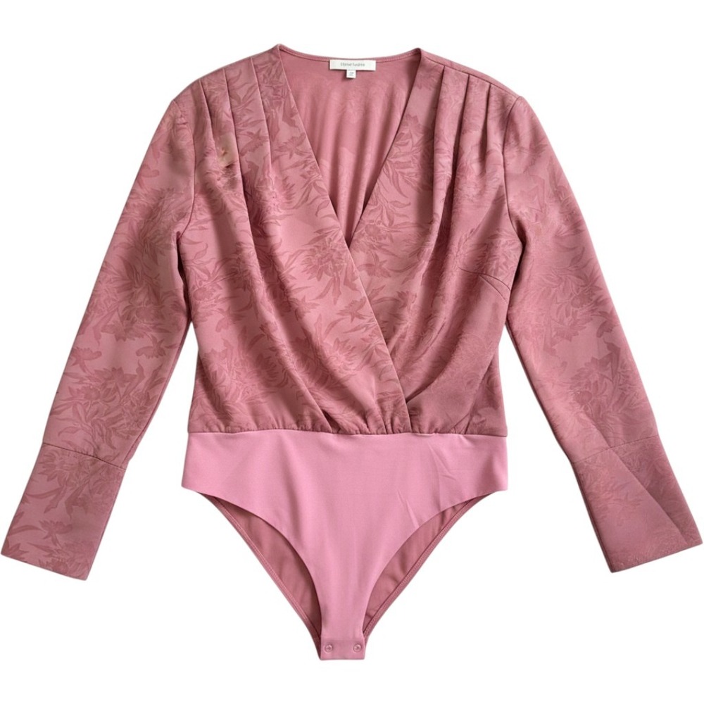 Favorite Daughter Pink Floral Jacquard Wrap Bodysuit XL Date Blouse Chic